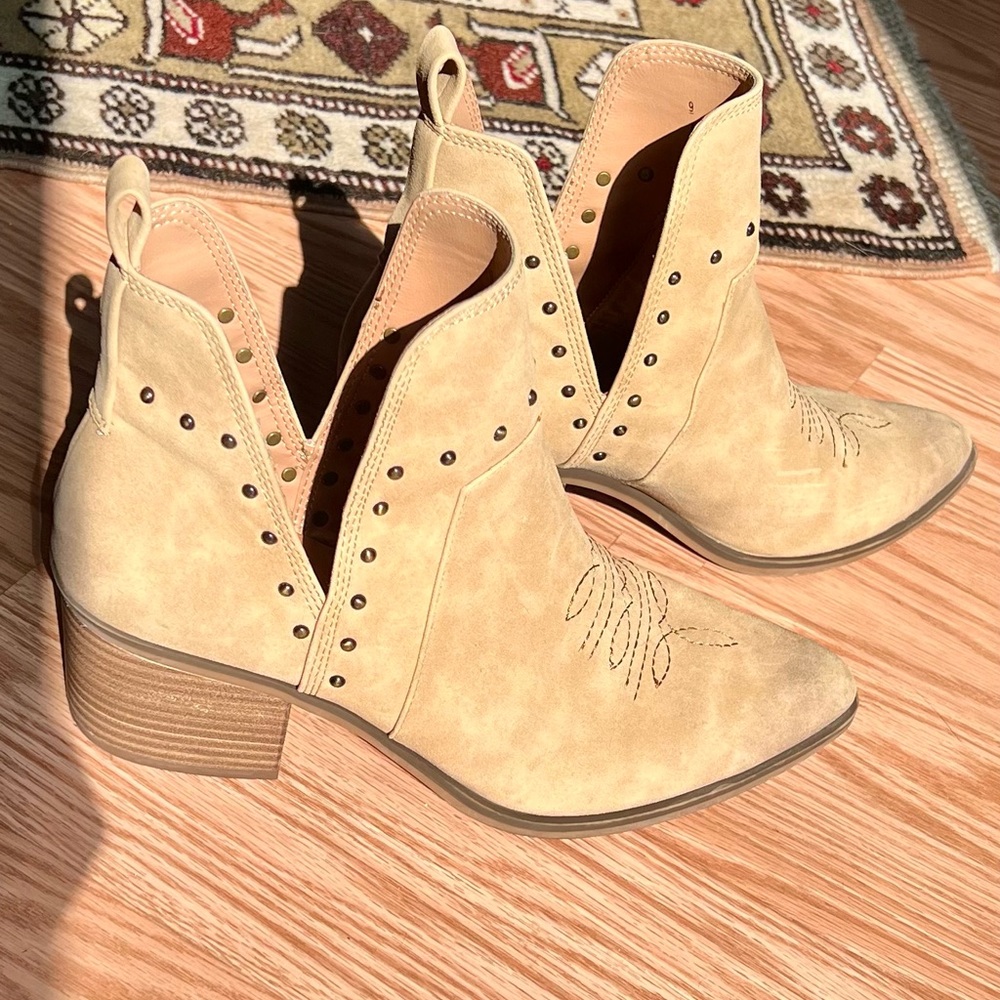 Charming Charlie Tan Ankle Booties with Western Flair
